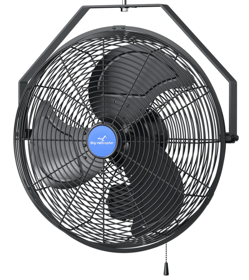 2025 Stor helikopter – 18" vejrbestandig vægventilator. Industriel kvalitet. Til indendørs og udendørs brug. Ideel til verandaer, drivhuse, garager, værksteder og læsseramper. Sort.