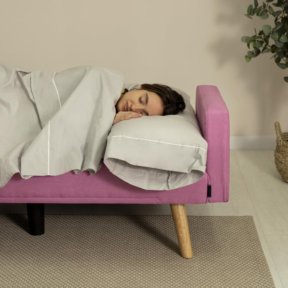 Nalui – 3-Sitzer-Schlafsofa, gepolstert, 203 x 82 x 78 cm, One Dots, mit 2 Kissen und Klick-Klack-Öffnungsmechanismus mit mehreren Liegepositionen. Chaiselongue-Schlafsofa mit Holzbeinen, umwandelbar in ein Doppelbett | Beige