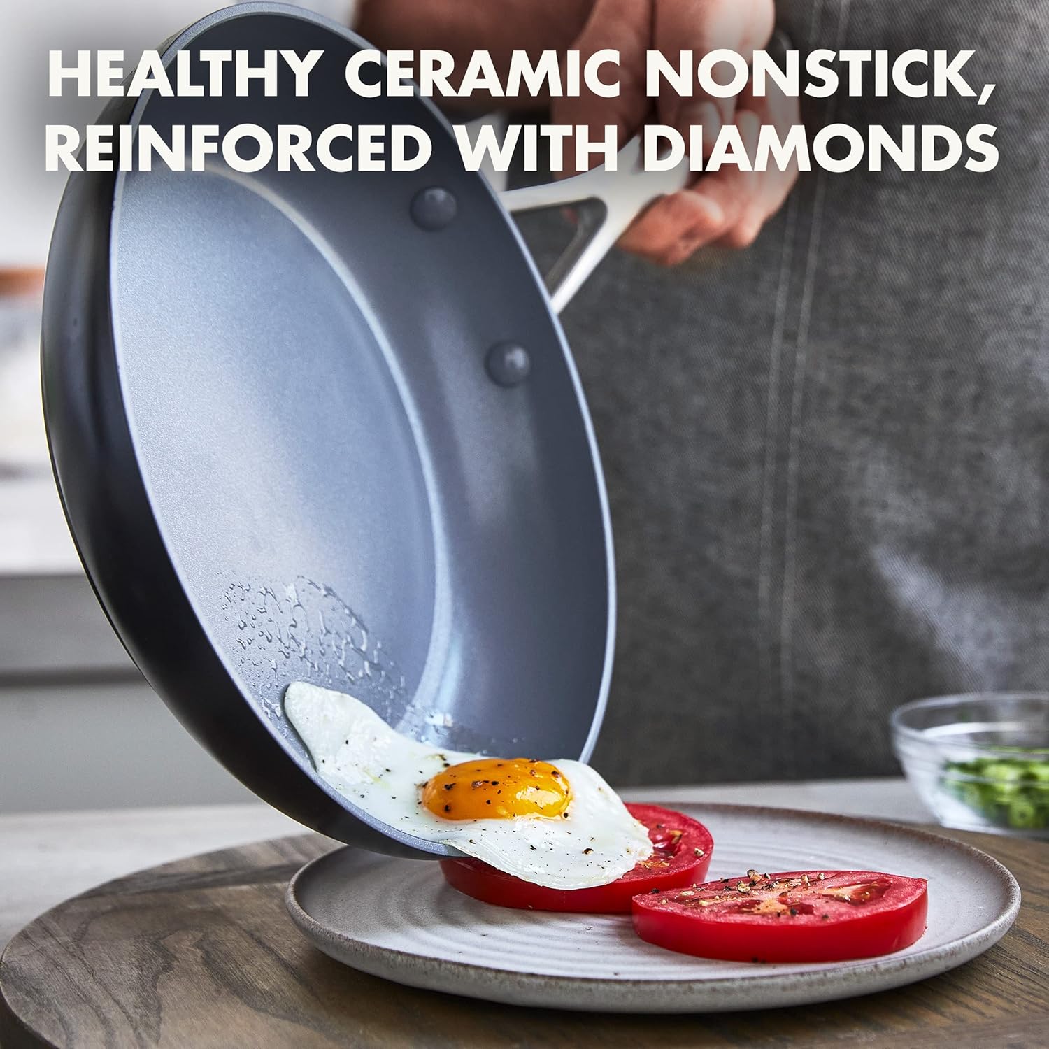 GreenPan Valencia Pro 11-teiliges Kochgeschirr-Set, gesunde, antihaftbeschichtete, hart eloxierte Keramik, inklusive Bratpfannen, Fritteuse, Töpfen und Deckeln, PFAS-frei, induktionsgeeignet, spülmaschinen- und ofenfest, Grau