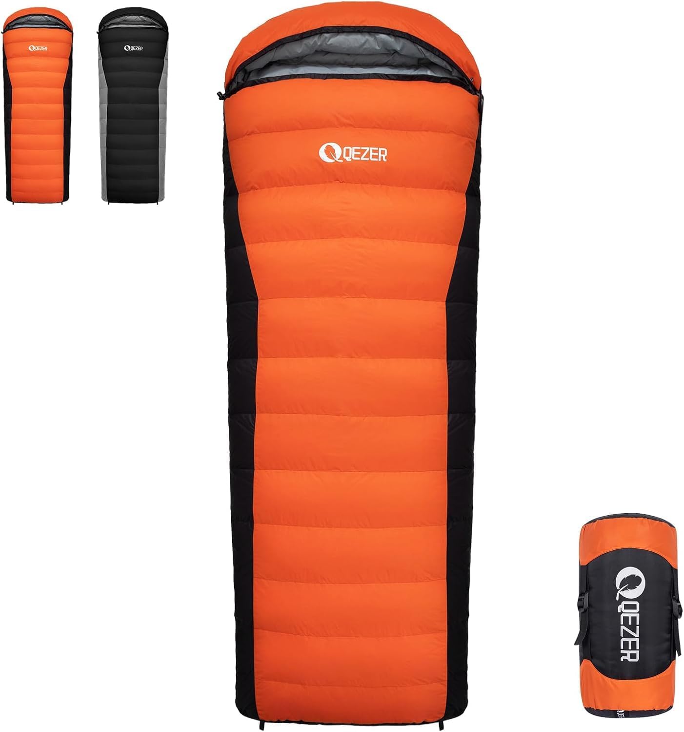 QEZER Dunsovepose 220 cm x 80 cm 8~-3 ℃ 4 sæsoner Ultralet sovepose til voksne og børn, sovepose til camping og vandreture