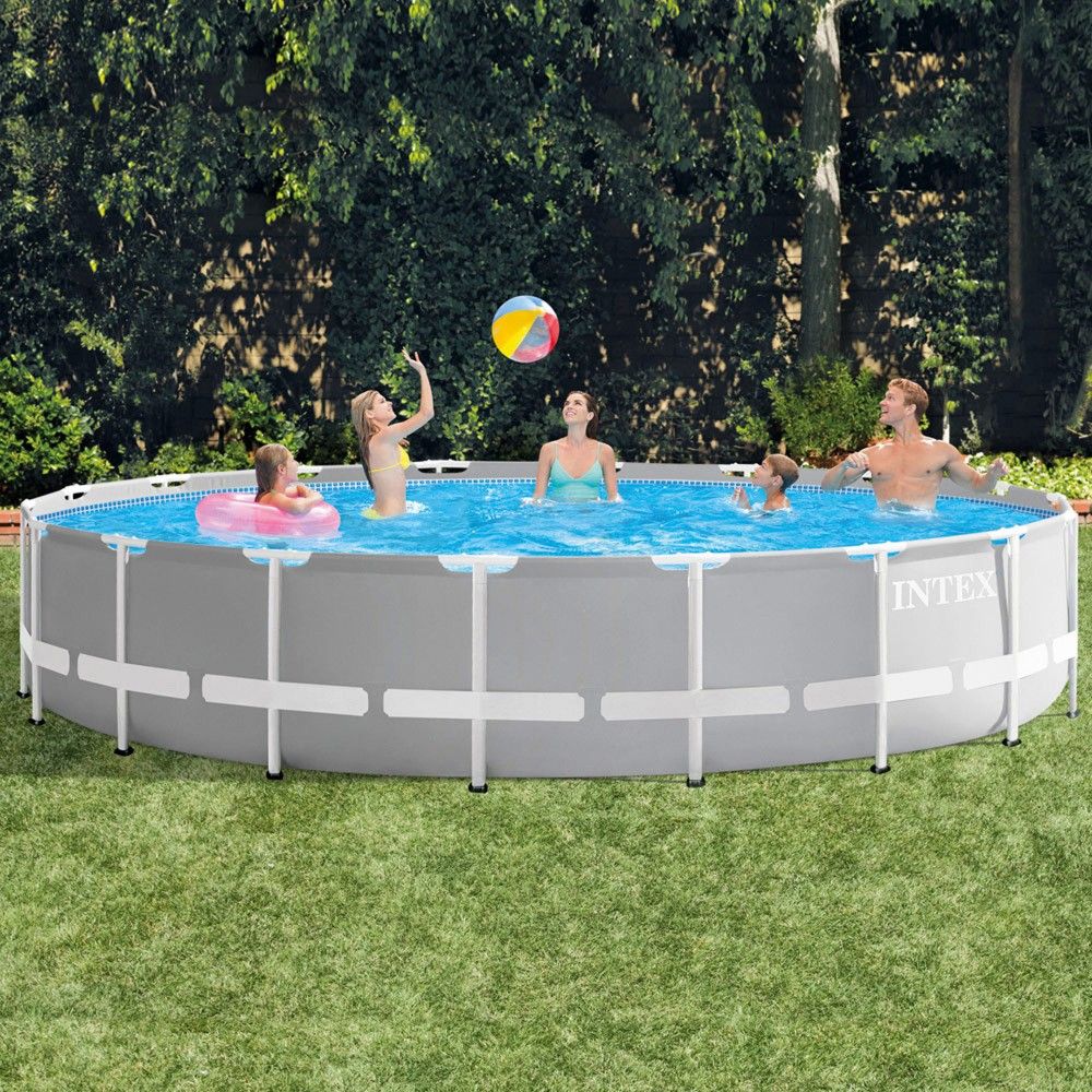 Intex 549x122cm Runder, röhrenförmiger PVC-Aufstellpool, Grau, mit Filterpumpe