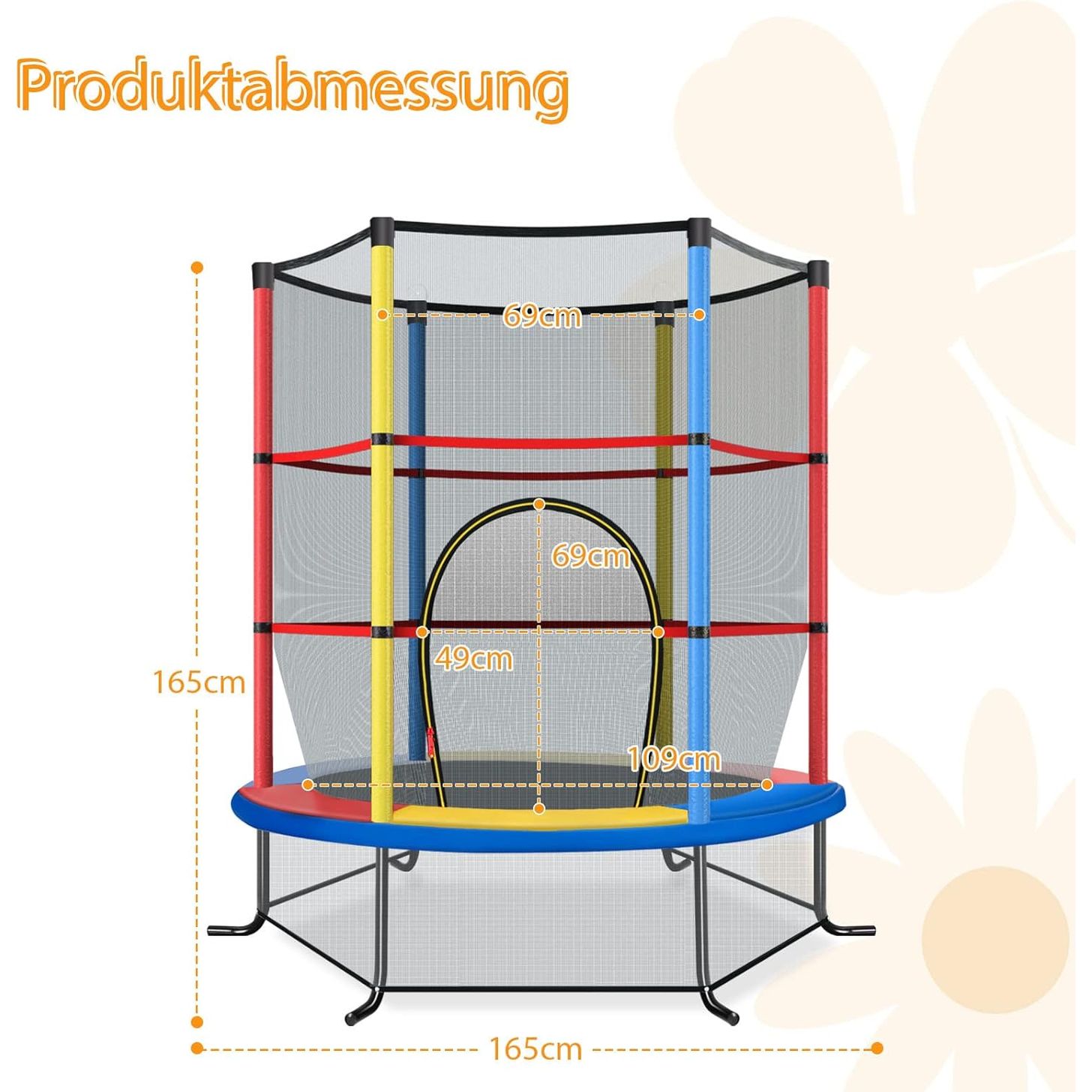 Kindertrampolin mit Sicherheitsnetz und Sprungpolster, Costway, 165 x 165 x 161 cm, farbig