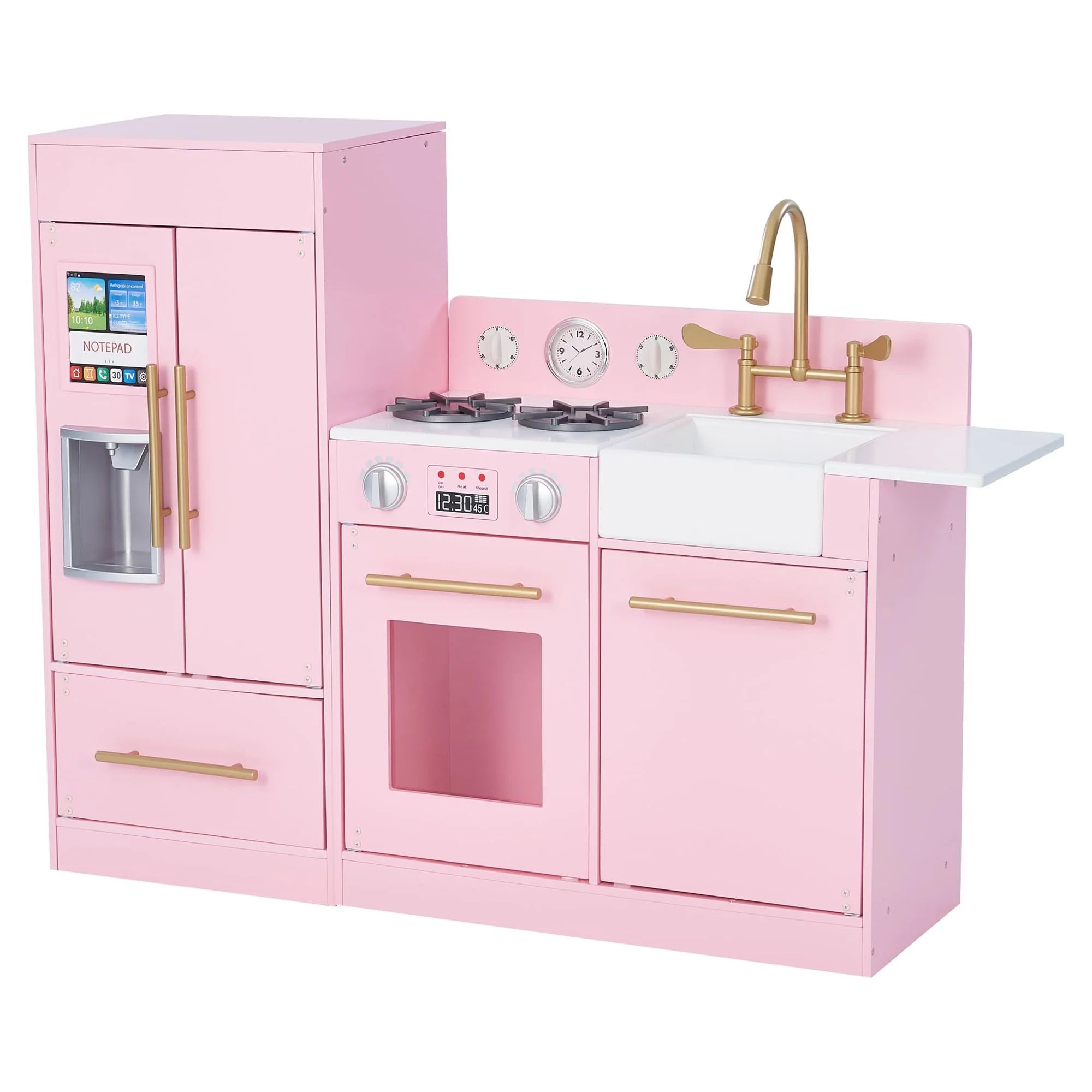 Cuisine jouet moderne pour enfants Little Chef Charlotte 2025 avec réfrigérateur séparé, meuble de cuisine et fonctionnalités interactives. Rose