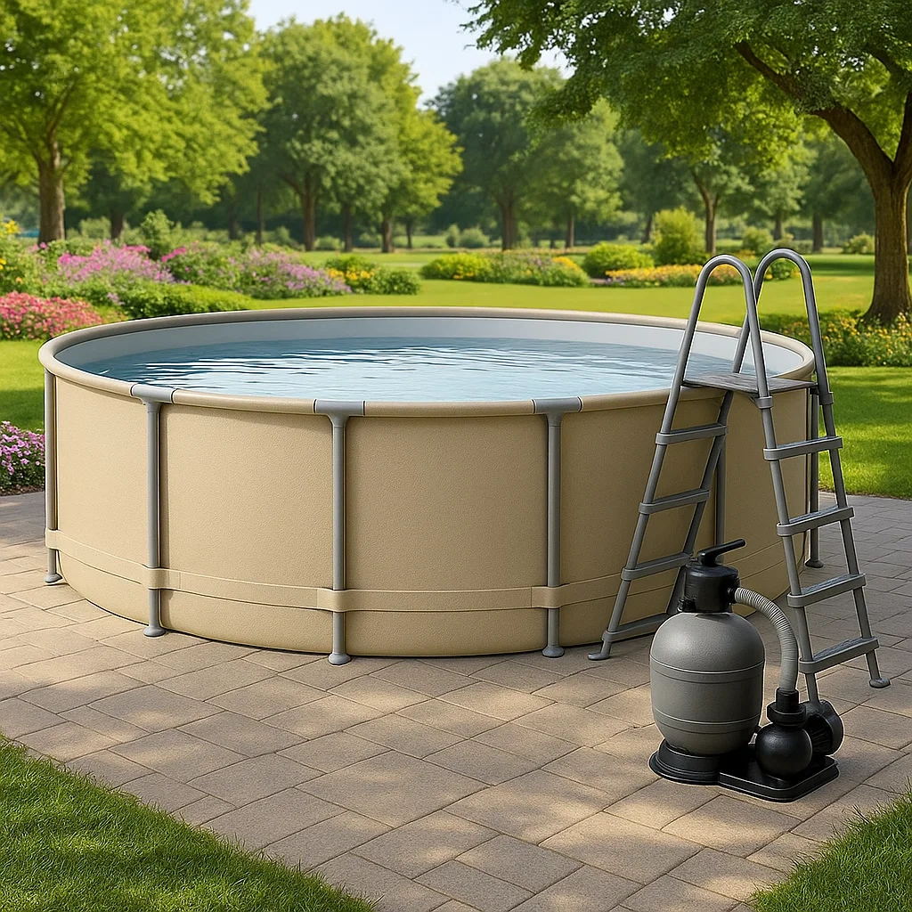 Piscine tubulaire ronde démontable 448 x 105 cm, couleur beige, avec filtre et échelle dqwwKXd296Md