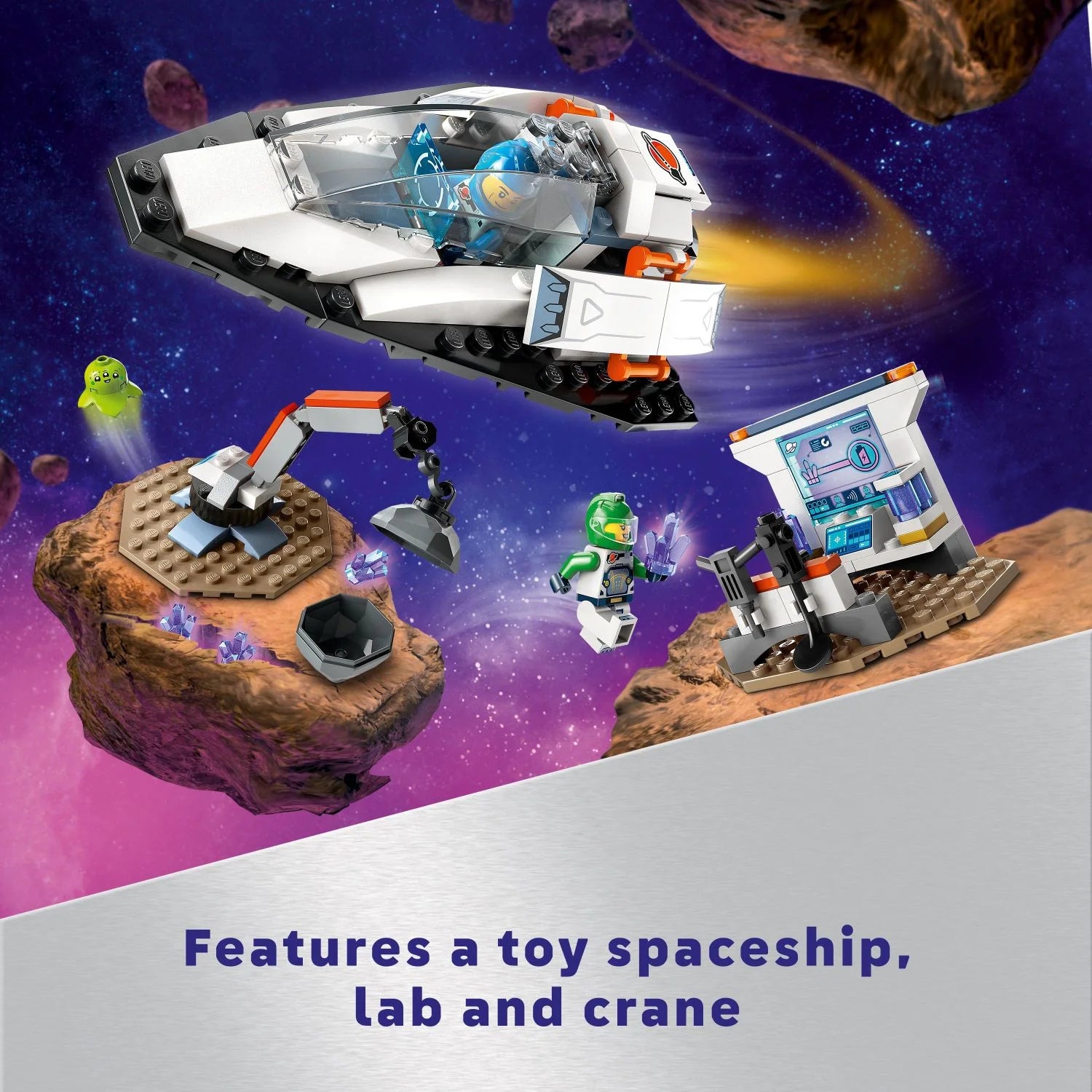 LEGO City Raumschiff- und Asteroidenentdeckungs-Bauset, Geschenk für Kinder ab 4 Jahren, die fantasievolles Spielen lieben, enthält 2 Weltraumcrew-Minifiguren, Alien, Kristalle und Kran, 60429