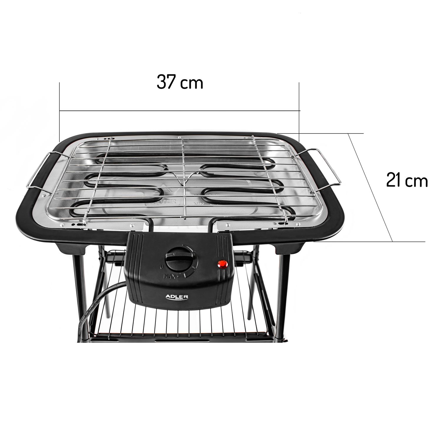 Elektrischer Grill mit Beinen, verchromtem Grillrost, Temperaturregelung, für drinnen und draußen, abnehmbar, schwarz, 2000 W, Adler AD 6602