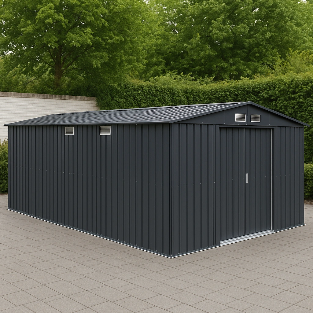 Abri de jardin en métal gris anthracite, extérieur en acier, 800 x 300 x 270 cm - JYJcIDm328Sa