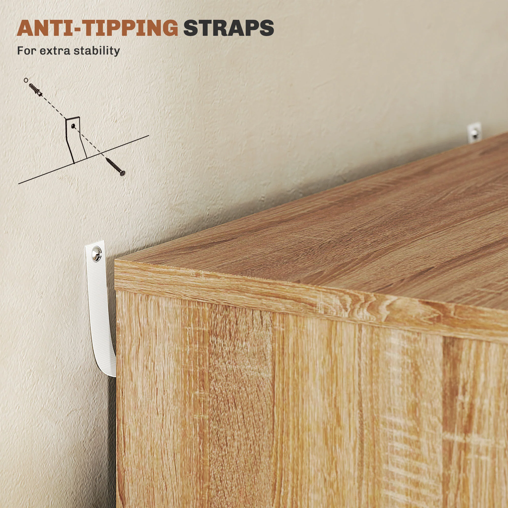 Vertikaler Aktenschrank mit 5 Schubladen. Mobiles Büromöbel mit Rollen. Eiche.