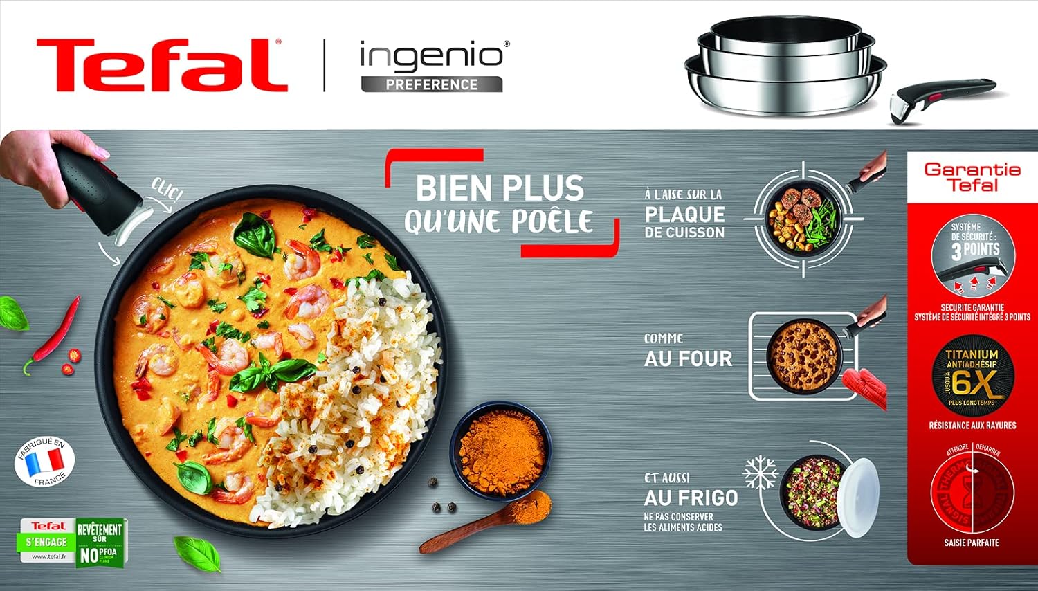 Tefal Ingenio Preference On Set: 2 Bratpfannen (24/28 cm) + 2 Stielkasserollen (16/20 cm) + 24 cm Topf + 26 cm Wok + 2 abnehmbare Griffe + 5 Zubehörteile | Induktionsgeeignet, antihaftbeschichtet, PFOA-frei