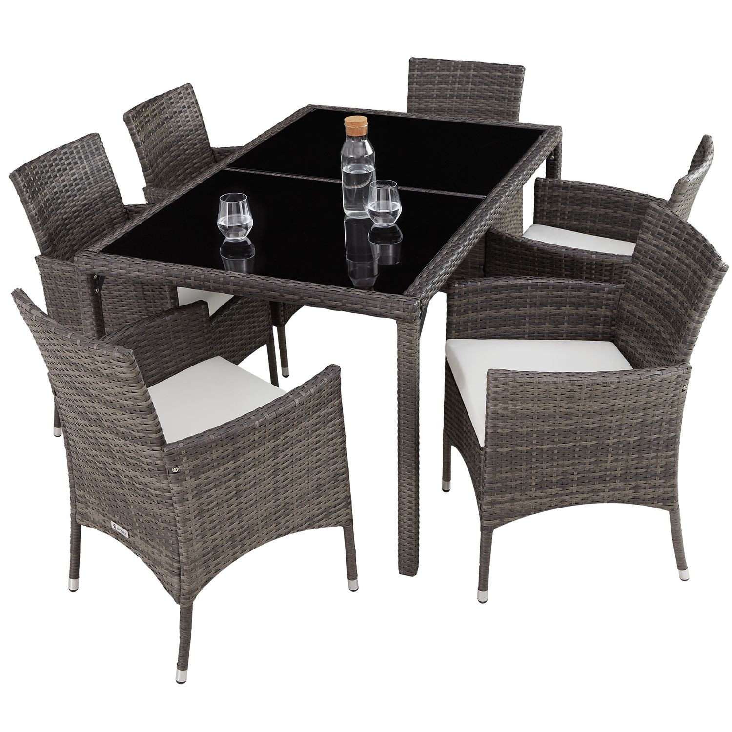 Rattan-Set 6+1 - Grau/Weiß