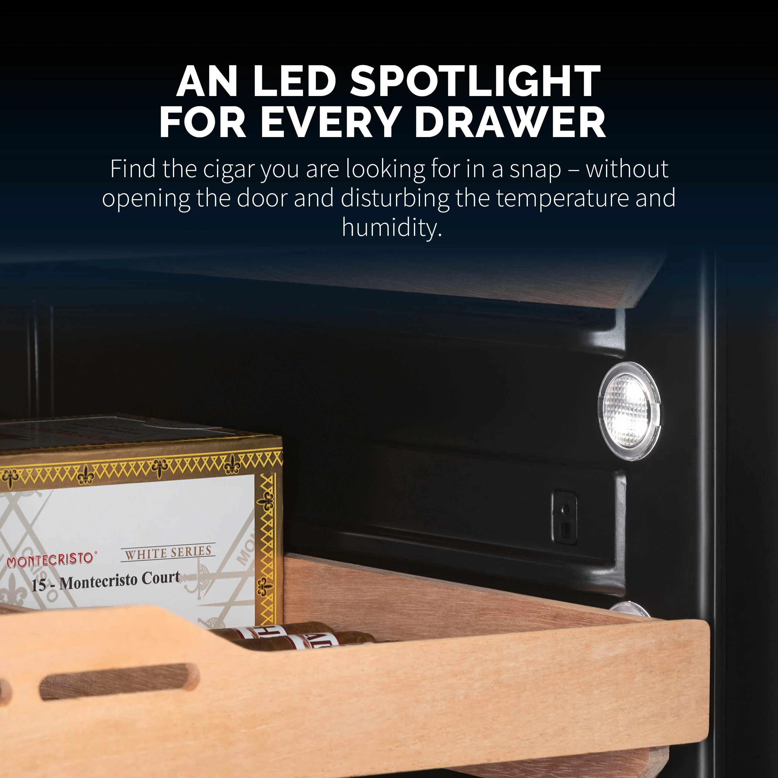 Cave à cigares électrique Newair® 2025. Capacité : 1 500 cigares. Encastrable ou sur pied.