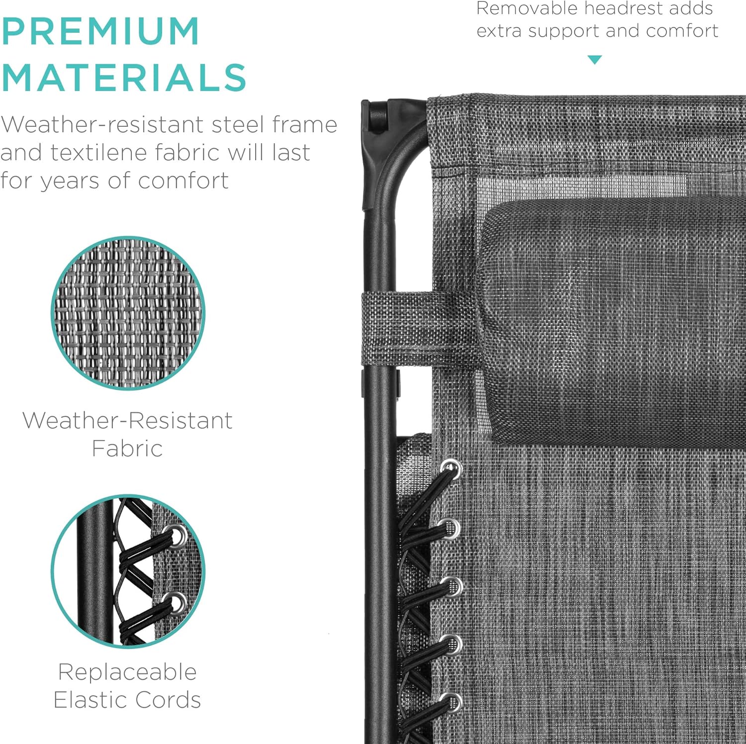 Bedste valg – Zero Gravity-lænestol til terrassen. Justerbar og foldbar udendørsstol med baldakin, nakkepude og sidebakke. Textilene – Påfugleblå