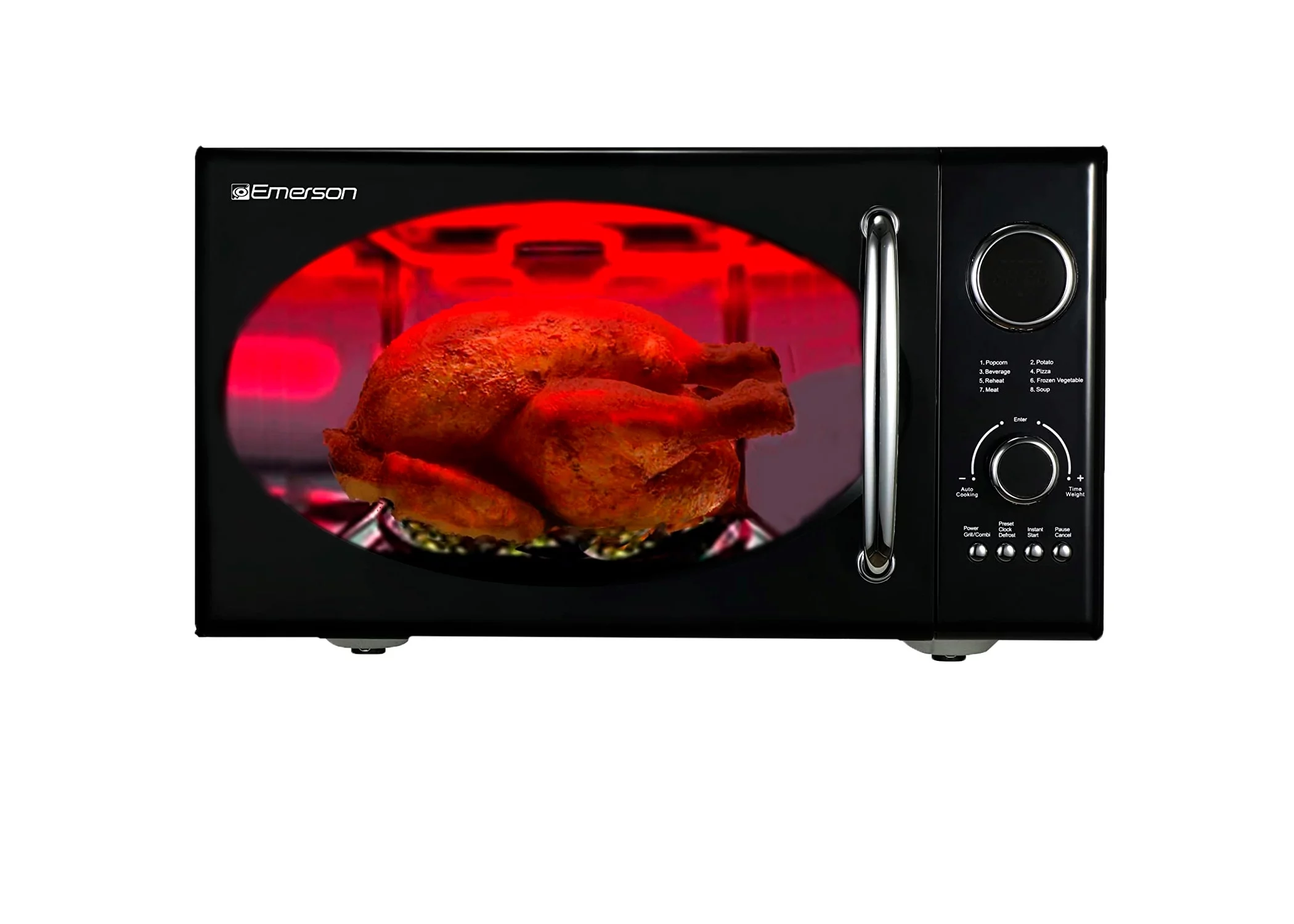 Micro-ondes rétro noir Emerson 2025, 0,9 pi³, 800 W, avec fonction grill. Modèle MWRG0901BK.