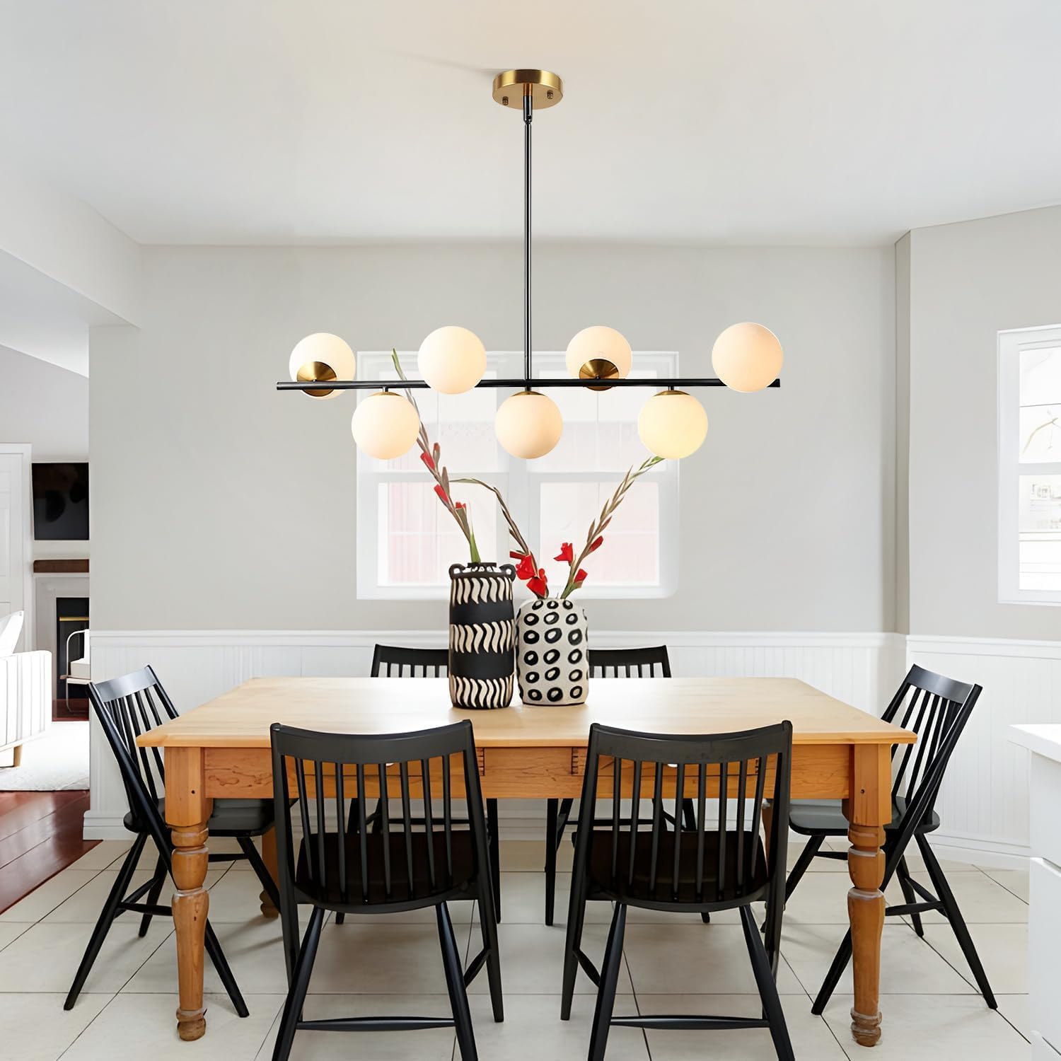 Moderne Esszimmerleuchte von KCO Lighting aus goldfarbenem Metall, Kücheninsel-Pendelleuchte aus weißem Glas, 7-flammig, E27, 80 cm höhenverstellbar