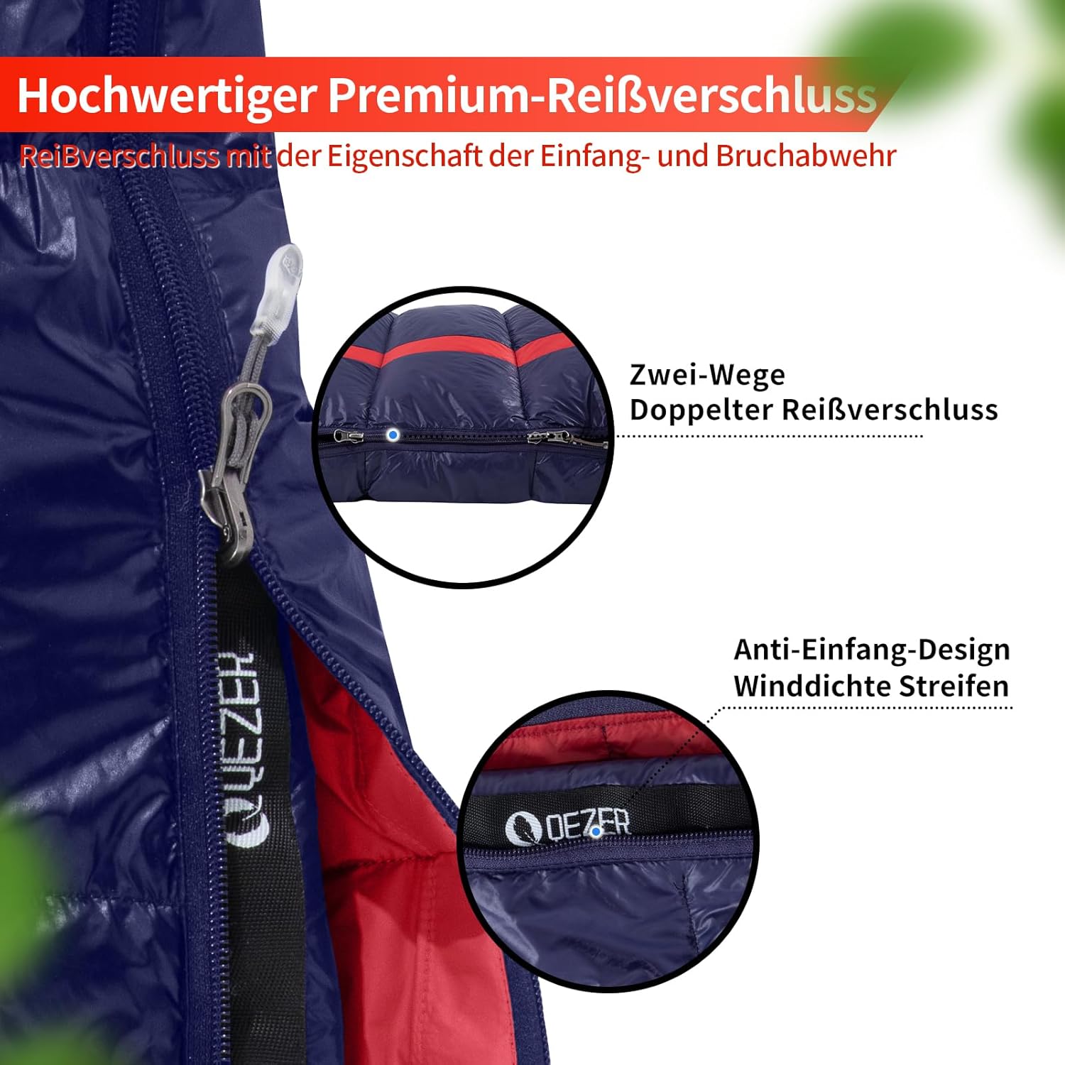 QEZER Dunsovepose 220 cm x 80 cm 8~-3 ℃ 4 sæsoner Ultralet sovepose til voksne og børn, sovepose til camping og vandreture