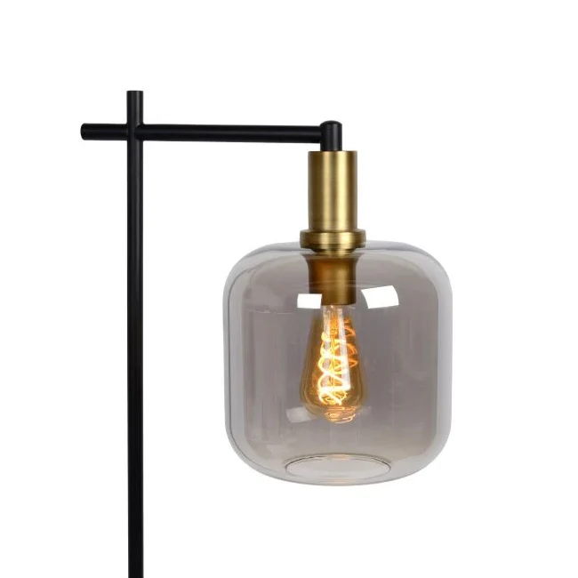 Lampadaire 2025 en acier et verre fumé noir. Base longue 31 x 150 cm, douille E27 - LULP0068