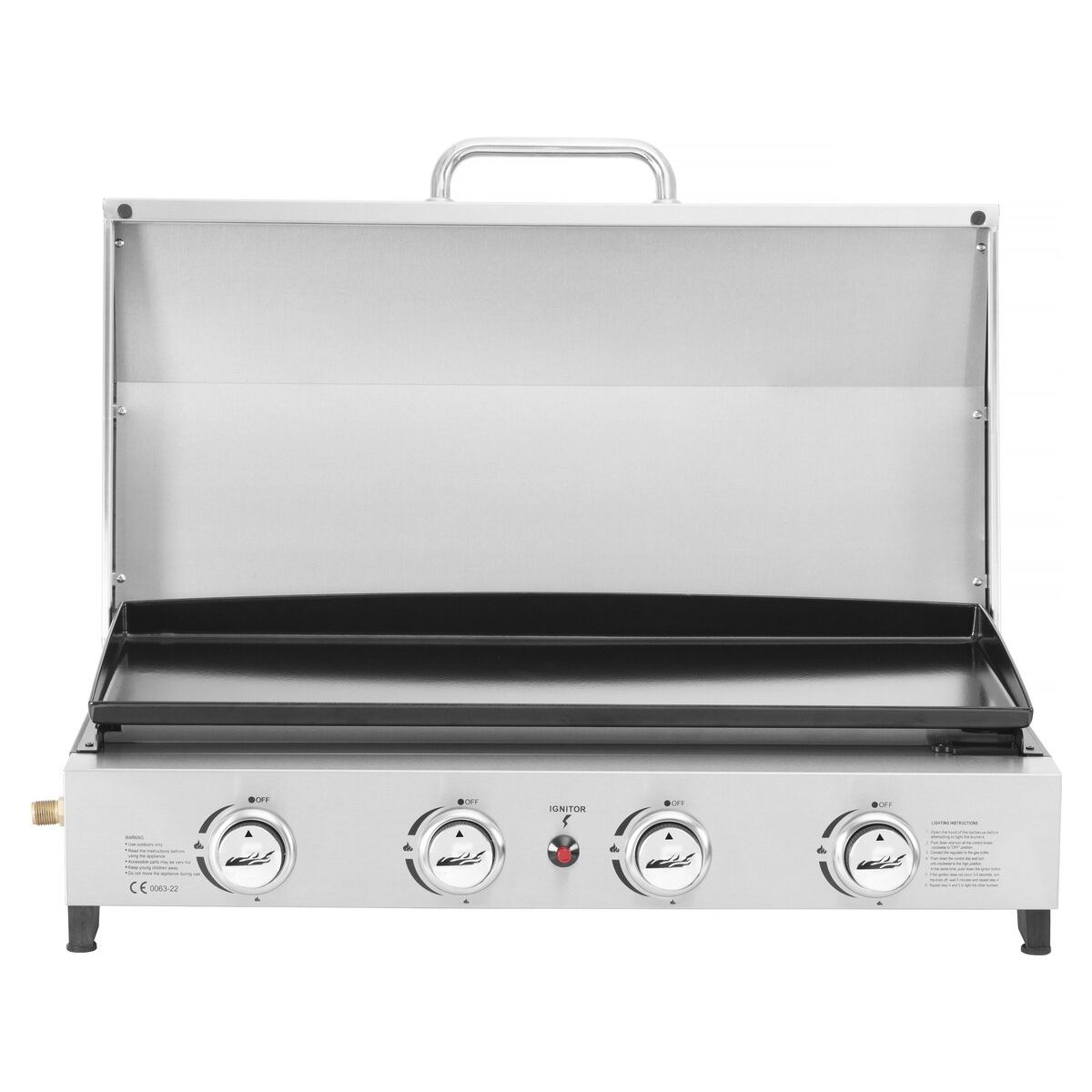 Gasgrillplatte mit 4 Brennern und Deckel „fasto“ – 10 kW – Grau