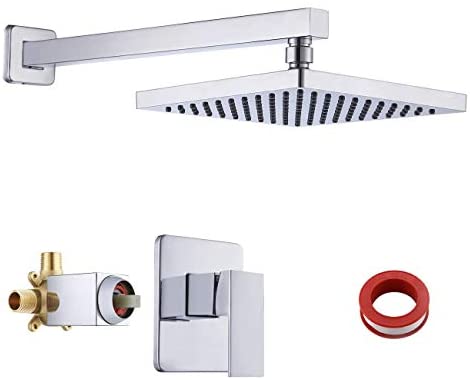 KES Schwarze Duscharmatur mit Duschventil und Regenduschkopf