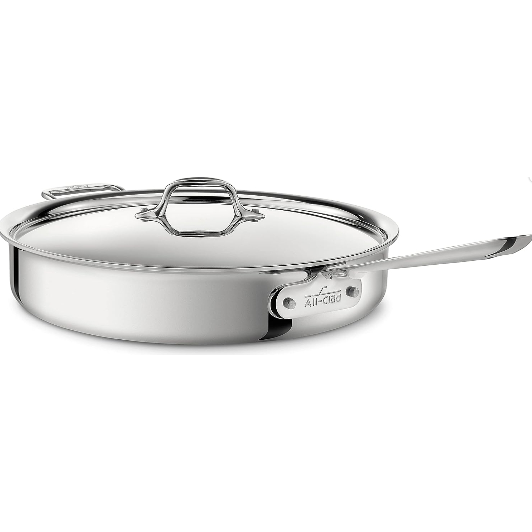 All-Clad D3 3-lags sauterpande i rustfrit stål, 6 liter, induktion, kompatibel med ovn og grill op til 600°F, gryder og pander, sølv