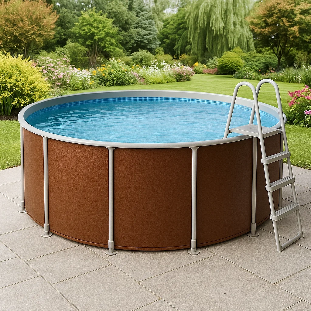 Piscine tubulaire ronde amovible 448 x 105 cm, couleur marron, avec filtre et échelle VmCNMza284cd