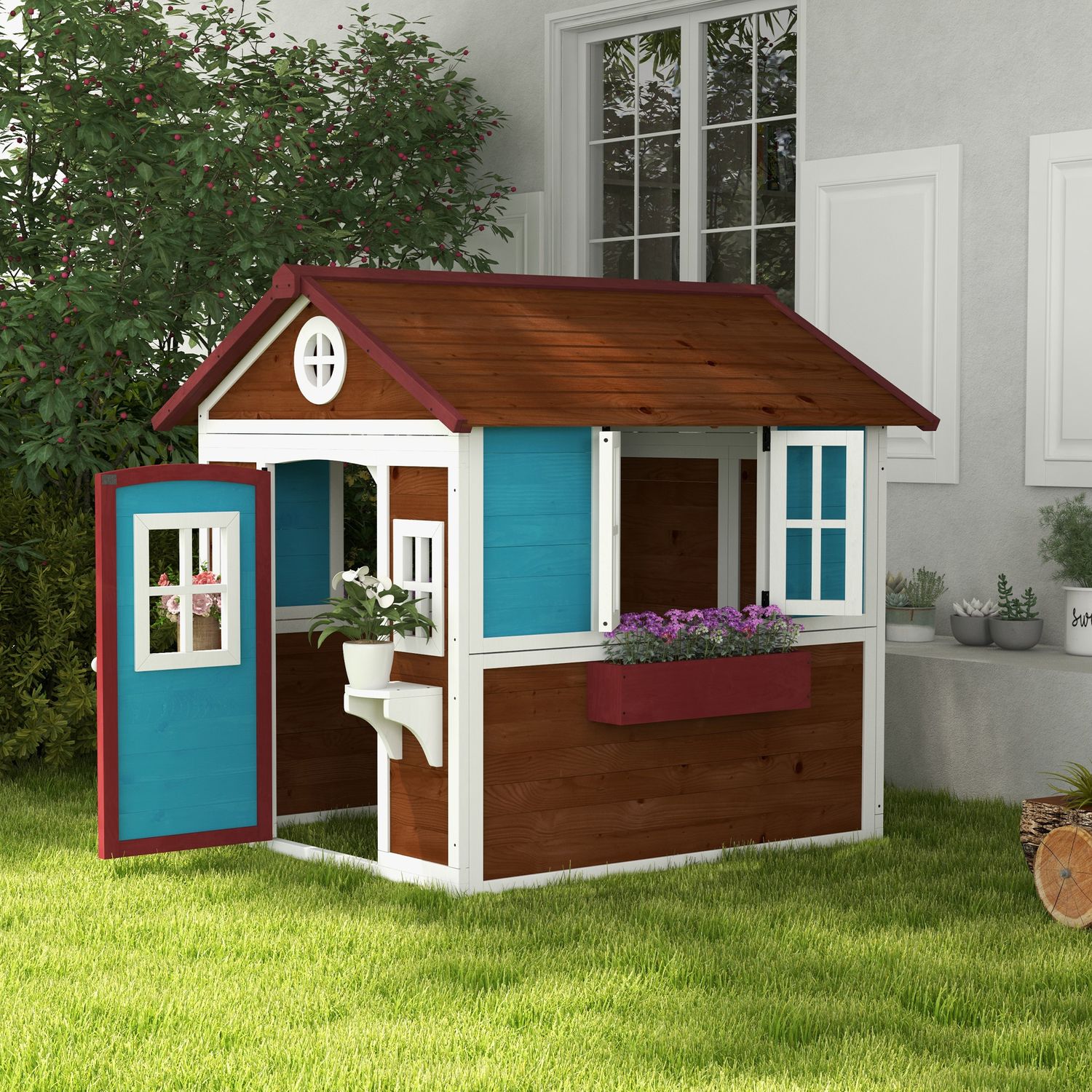 Kindergartenhaus aus Tannenholz, 114 x 126,4 x 135 cm – Outsunny, Braun