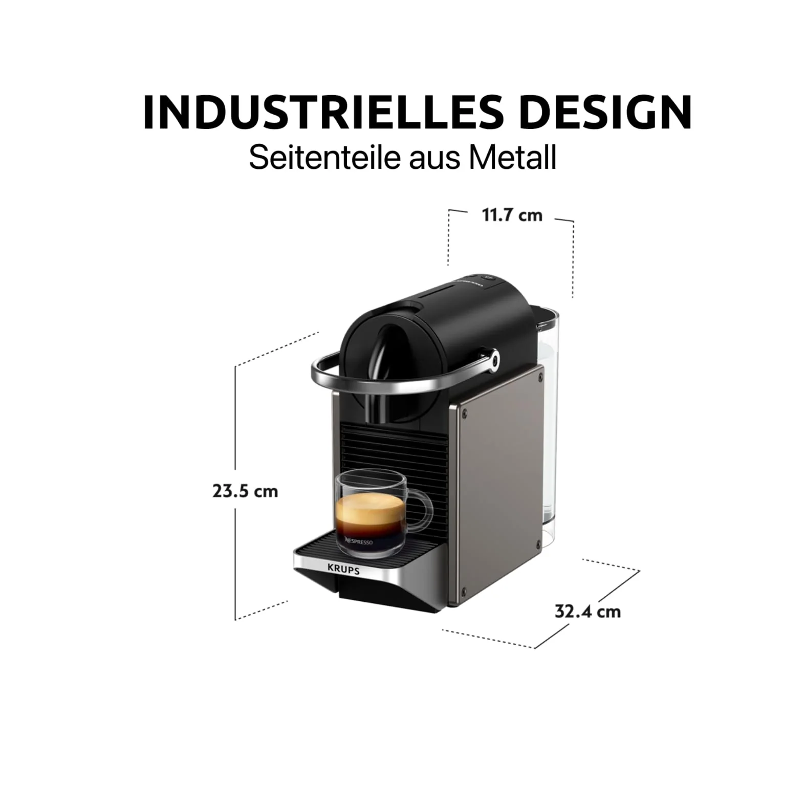 Machine à café à capsules Krups Nespresso Pixie (nouveau design 2025) | Espresso et Lungo | Style industriel | Faible consommation d'énergie | Arrêt automatique | Plateau réglable | Capsules recyclables | Modèle XN306T