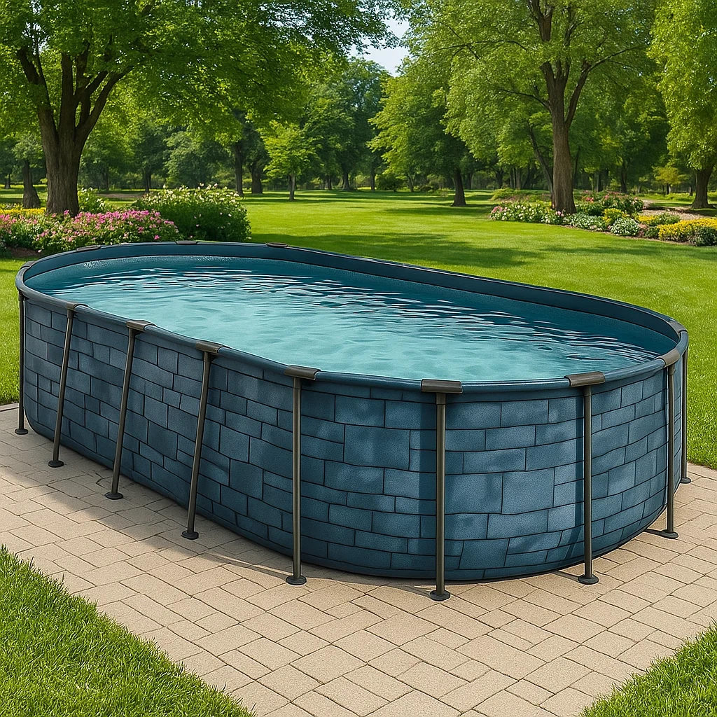 Piscine tubulaire ovale démontable avec structure en acier 472 x 286 x 104 cm bleu/gris gOzfLmA160Vc