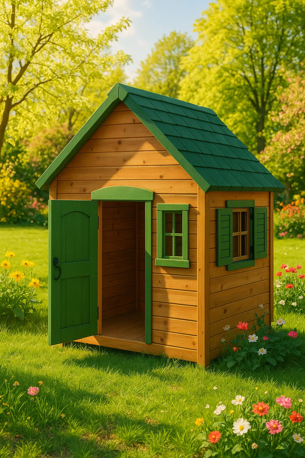 Cabane de jardin pour enfants en bois naturel avec toit végétalisé, 120×95×135 cm imcuQTA153He