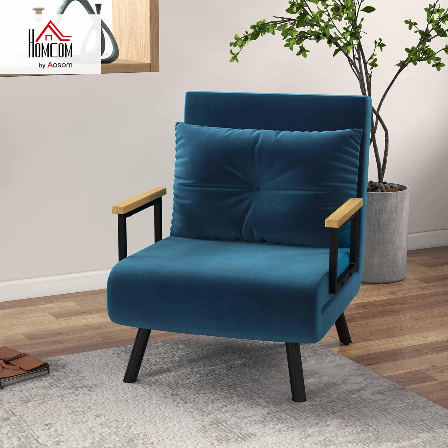 HOMCOM Schlafsofa, 2-Sitzer, Klappsofa, Samtbezug, 5-fach verstellbare Rückenlehne und gepolsterte Kissen, für Büro, Schlafzimmer, Wohnzimmer, 102 x 73 x 81 cm, Beige