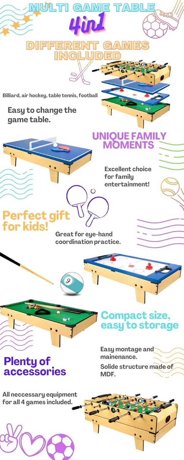 Leomark Spieltisch aus Holz für Kinder und Erwachsene | Spielspaß zu Hause oder auf Partys, Familienunterhaltung | Stabil, lehrreich und einfach aufzubauen