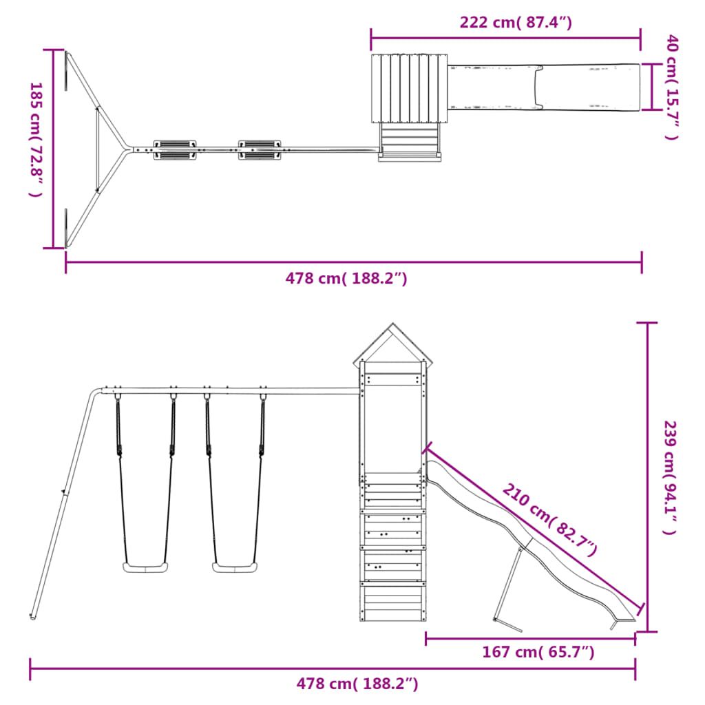 Vidaxl udendørs kravlegård i massivt fyrretræ