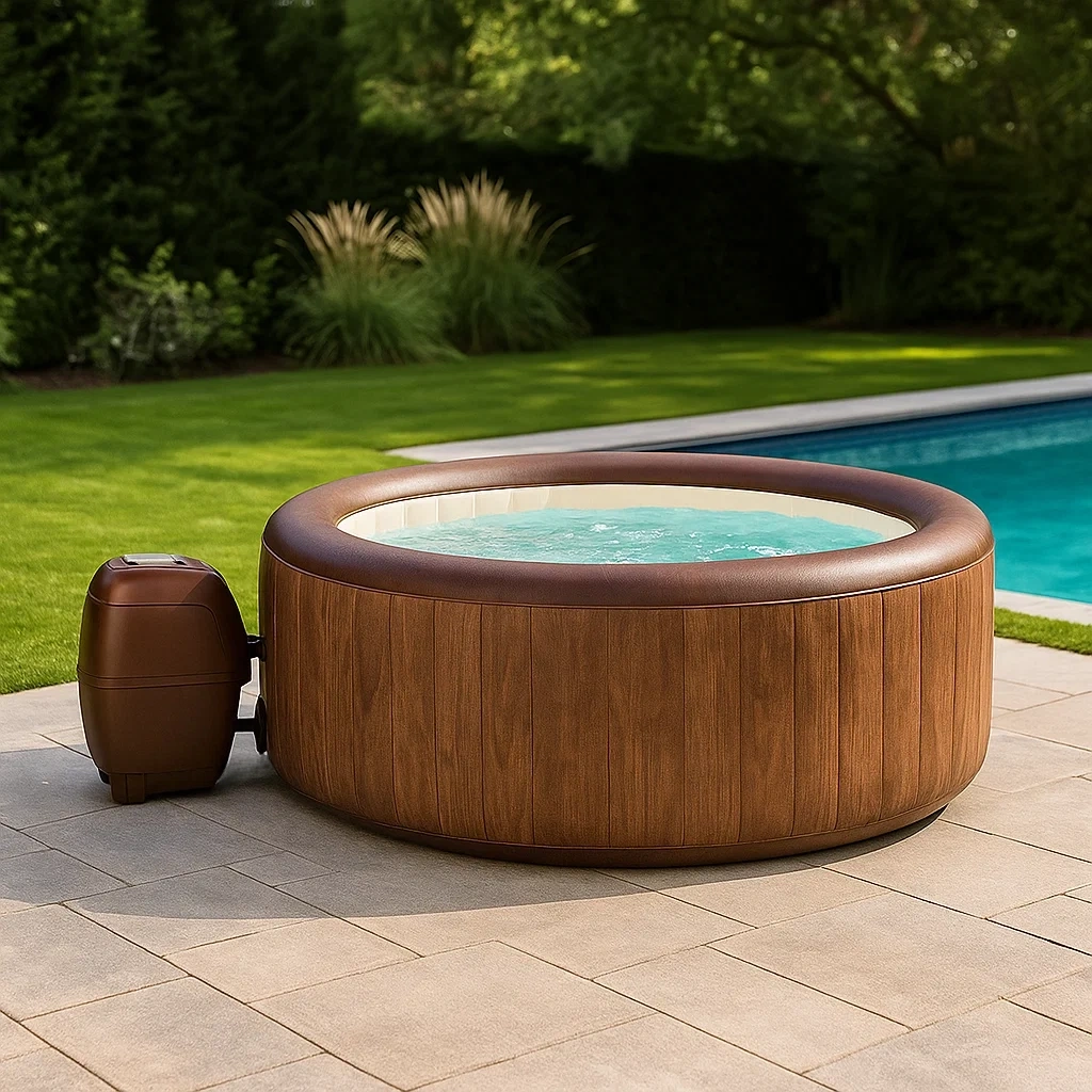 Spa gonflable rond pour 4 personnes, en PVC, couleur marron/beige, installation facile, diamètre 180 x 70 cm - u1TYgkCi27T1