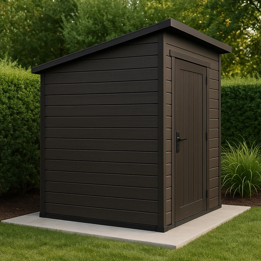 Abri de jardin en résine marron foncé, 130 x 160 x 195 cm AUBeinP197Tp