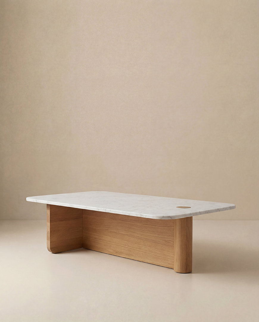 Mesa de centro pivotante | Rectangular - Madera y piedra