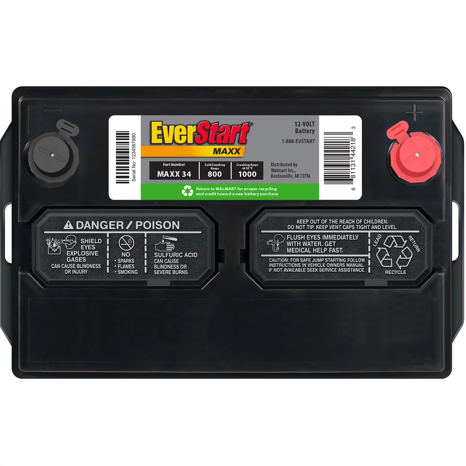2025 EverStart Maxx blysyrebilbatteri. Gruppestørrelse 34. 12 volt. 800 CCA