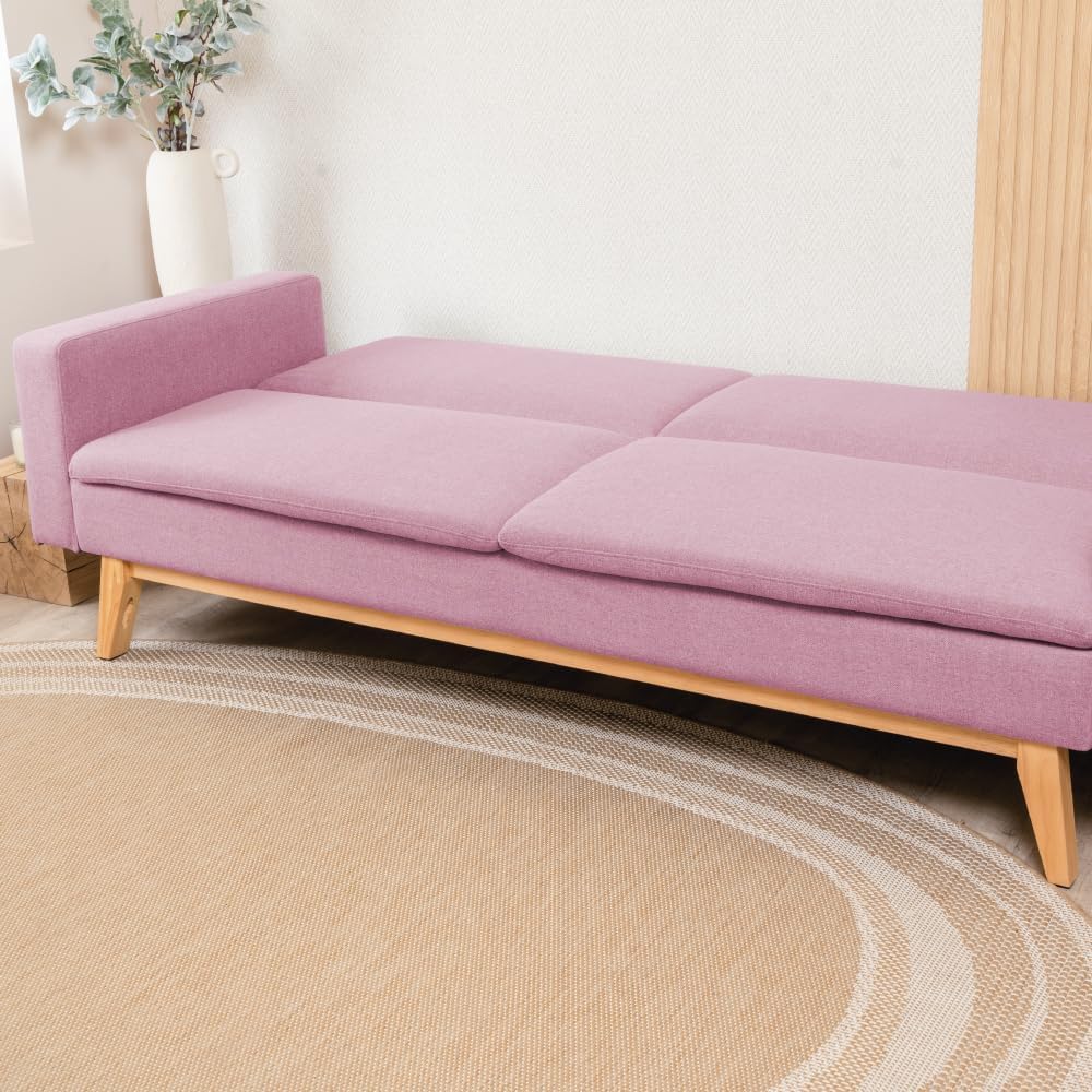 Don Descanso Reine 3-Sitzer-Schlafsofa, Stoffbezug, Click-Clack-Öffnungssystem, Sofa-Maße: 201 x 73 x 79 cm, Bett-Maße: 201 x 99 x 42 cm, inklusive 2 Kissen, Hellgrau