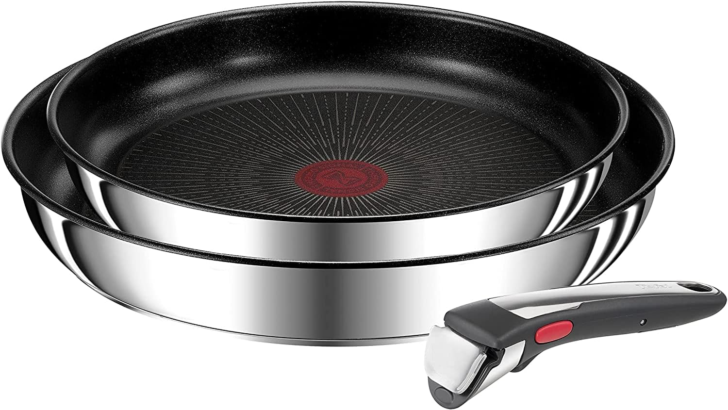 Tefal Ingenio Preference On Set: 2 Bratpfannen (24/28 cm) + 2 Stielkasserollen (16/20 cm) + 24 cm Topf + 26 cm Wok + 2 abnehmbare Griffe + 5 Zubehörteile | Induktionsgeeignet, antihaftbeschichtet, PFOA-frei