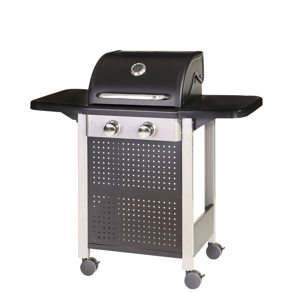 Birgitt Gasgrill mit 2 Brennern, schwarzer Stahl, 52 x 116 x 110 cm