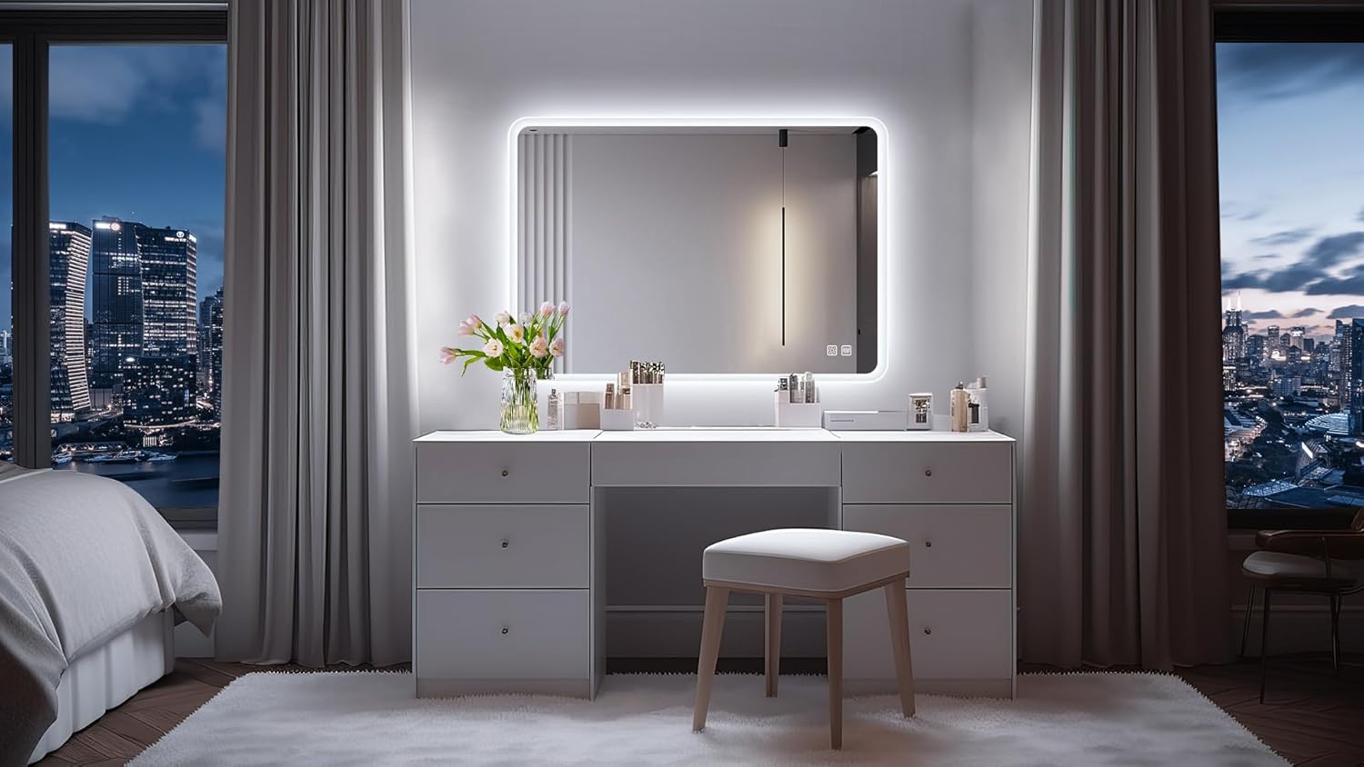 S'bagno badeværelsesspejl med lys 1200x700mm, IP44 - badeværelsesspejl med LED og Bluetooth, antidugfunktion / 3 lysfarver (3000K, 4000K, 6500K) / Dæmpbar / Memory, lodrette eller vandrette badeværelsesspejle med LED