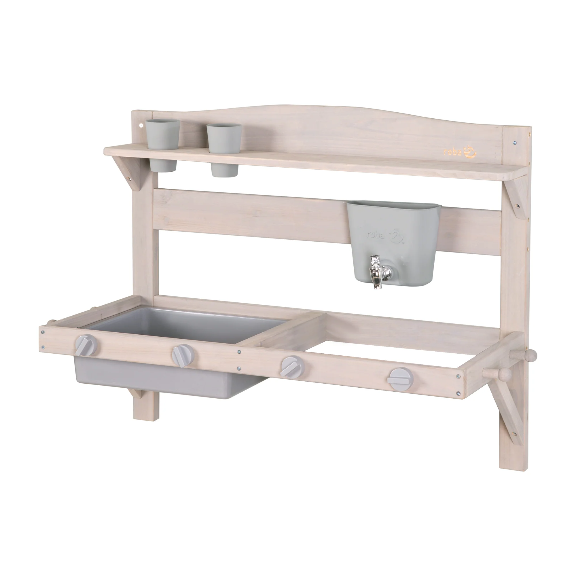 Hængende legekøkken og lerpotte – FSC-certificeret træ – Graveret grå finish