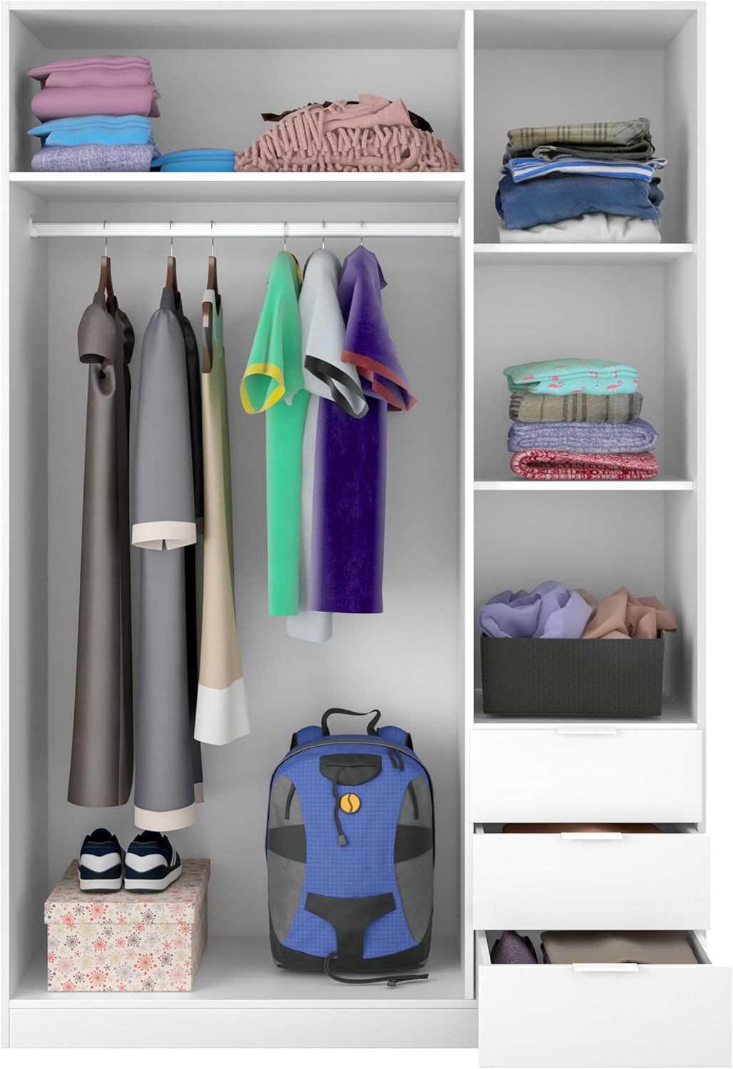 Habitdesign Kleiderschrank mit drei Türen und drei Schubladen, Ausführung: Arctic White, Maße: 121 cm (B) x 180 cm (H) x 52 cm (T)