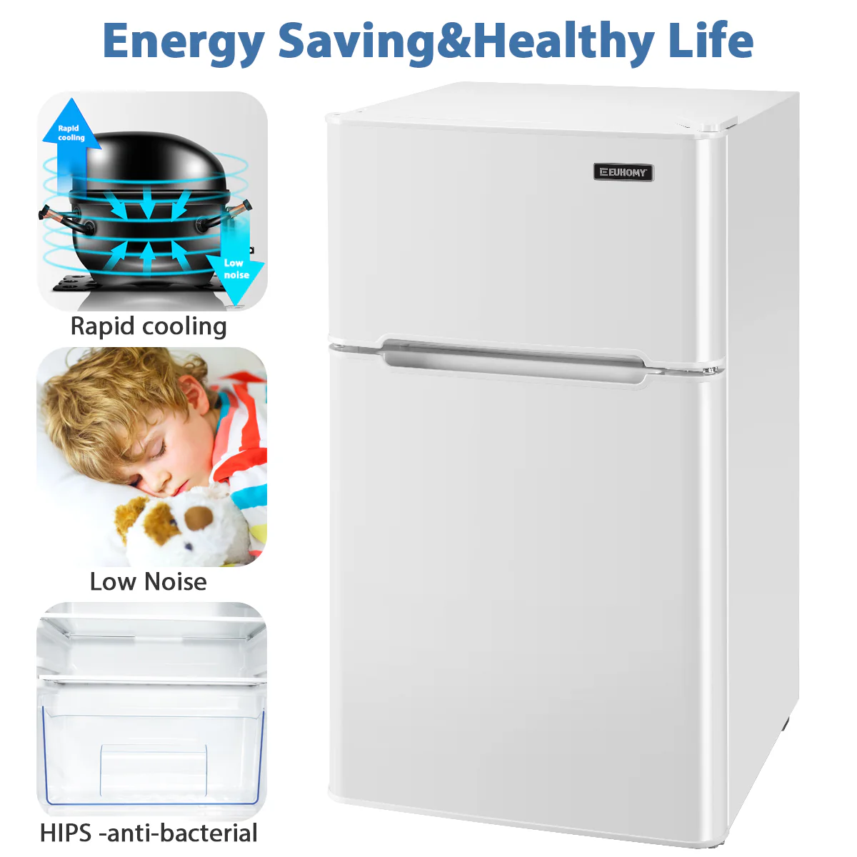 Mini-réfrigérateur EUHOMY 2025 de 90 litres (3,2 pi³) – Encastrable ou pose libre