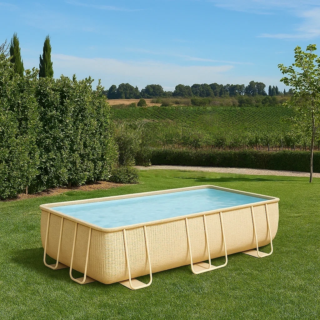 Piscine tubulaire rectangulaire, 6800 litres, structure métallique, couleur beige, installation indépendante, dimensions 300 x 200 x 75 cm - fGBpi2JxKUI9