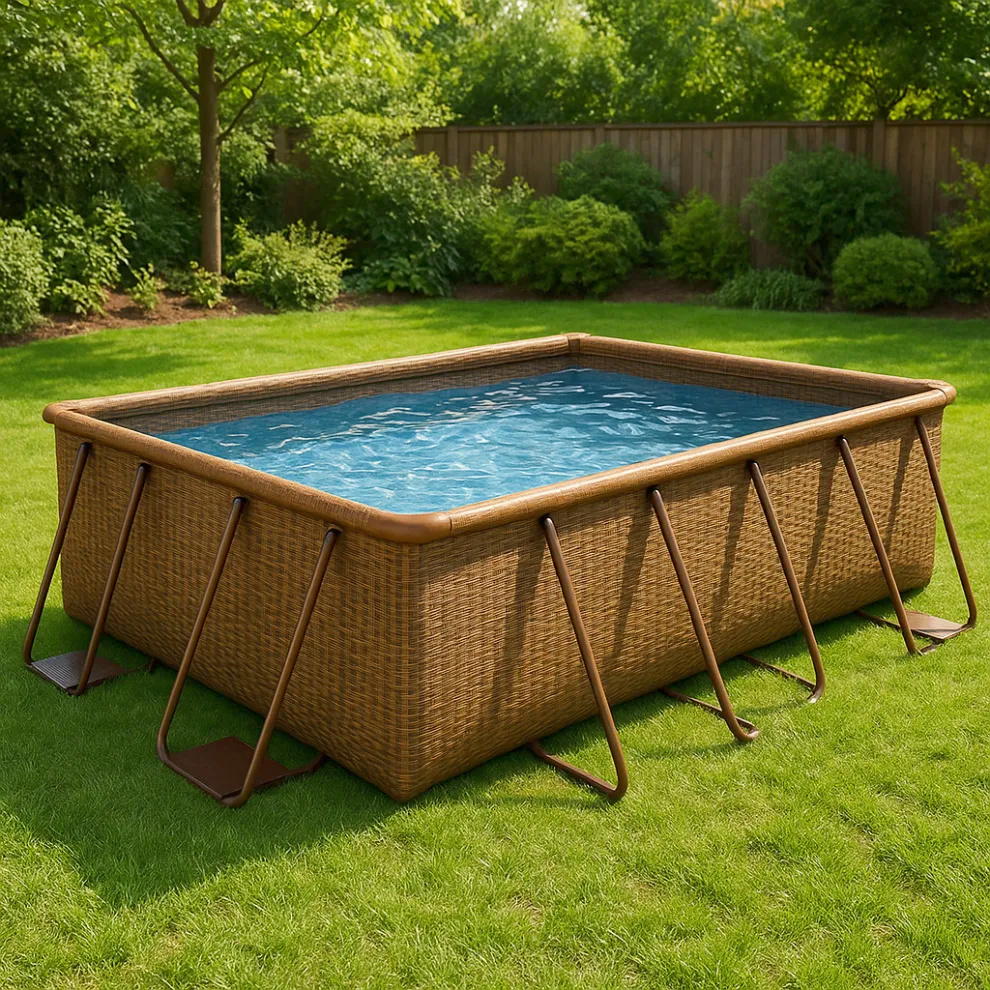 Piscine tubulaire rectangulaire hors-sol, en osier marron, métal et PVC, pour jardin et extérieur, 549 x 274 x 122 cm uIGtnVU638gn