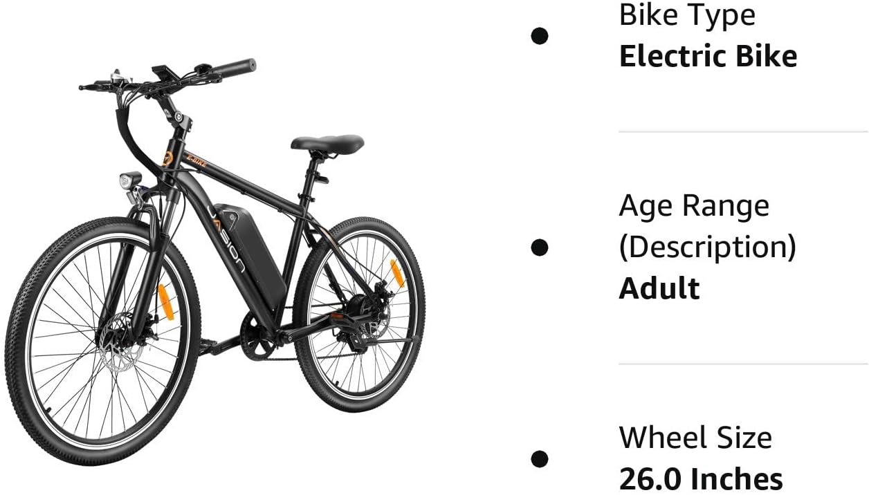 Vélo électrique Jasion EB5 pour adultes avec batterie amovible de 360 ​​Wh, 64 km, 32 km/h, VTT électrique de ville avec moteur de 350 W, 7 vitesses, pneus de 26 pouces et suspension avant.