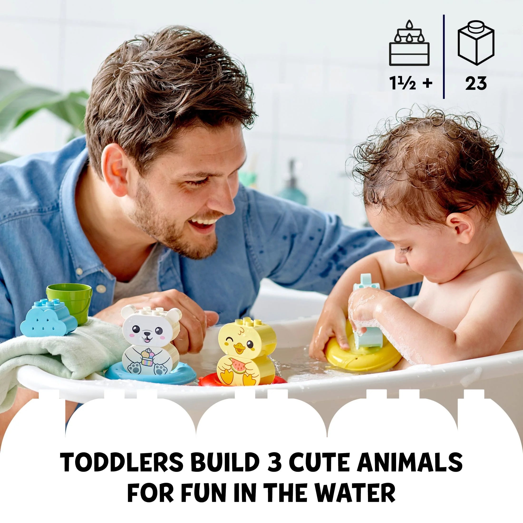 LEGO DUPLO 10965 – Badespaß mit schwimmendem Tierzug, Wasserspielzeug für Babys und Kleinkinder von 1,5 bis 3 Jahren mit Ente, Nilpferd und Eisbär, leicht zu reinigen, tolles Badespielzeug