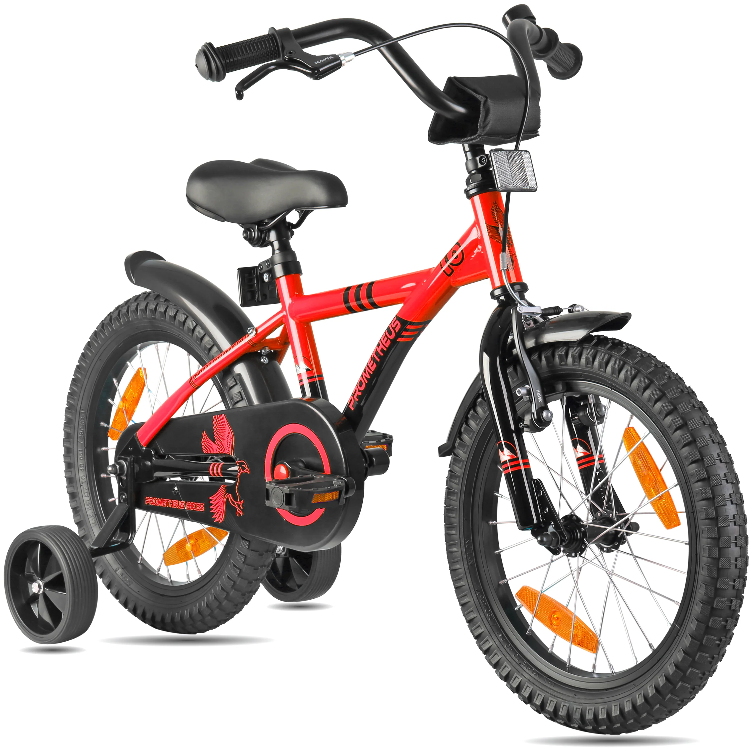 Vélo enfant 2025 de 16 pouces avec stabilisateurs. Rouge et noir. 4-5 ans.