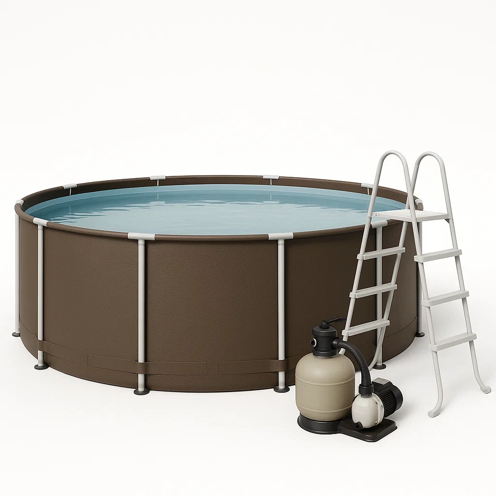 Piscine tubulaire ronde 358 x 98 cm, couleur marron, avec filtre et échelle WoFXMAm271Bi