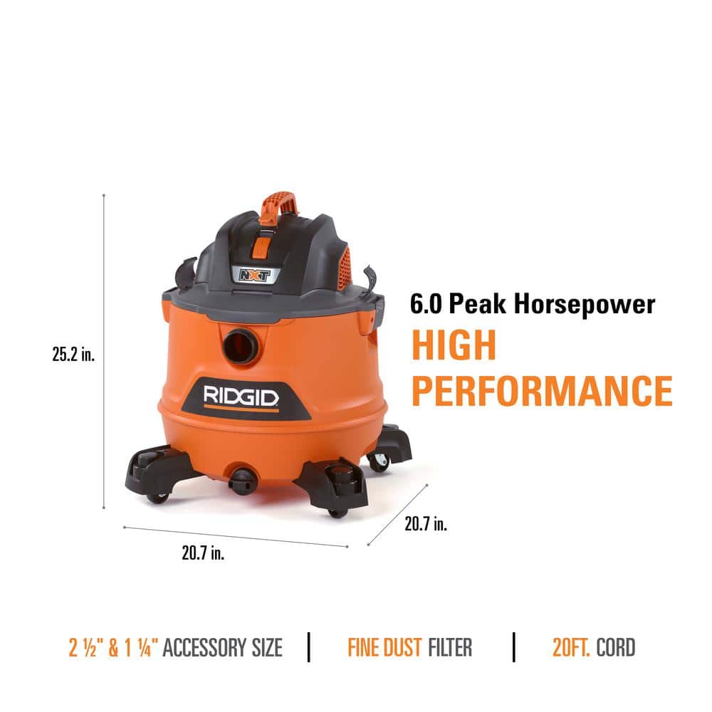 Aspirateur eau et poussière NXT 2025 14 gal / 6,0 HP (puissance maximale) avec kit voiture haut de gamme – RIDGID HD1401