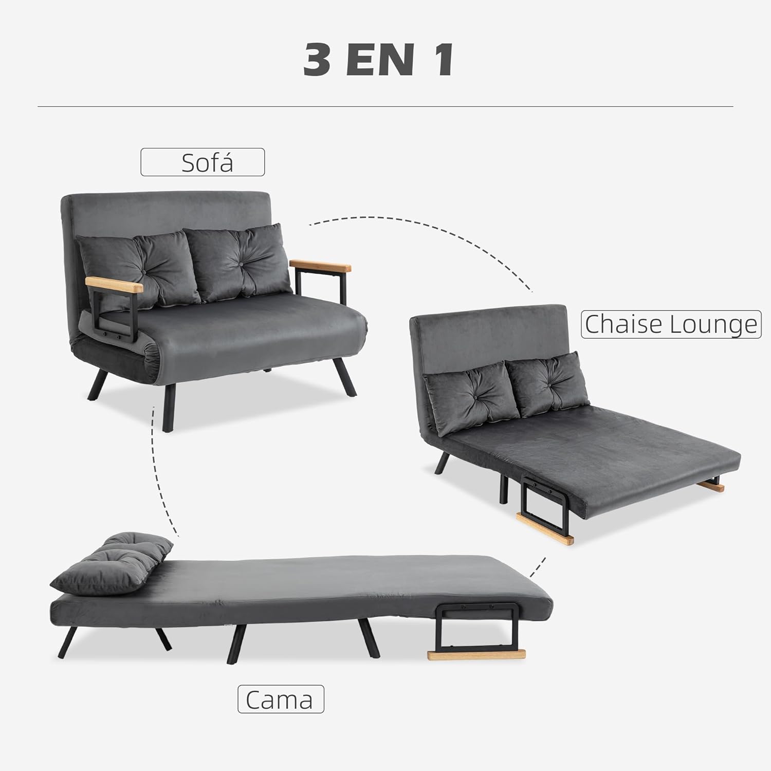 HOMCOM Schlafsofa, 2-Sitzer, Klappsofa, Samtbezug, 5-fach verstellbare Rückenlehne und gepolsterte Kissen, für Büro, Schlafzimmer, Wohnzimmer, 102 x 73 x 81 cm, Beige